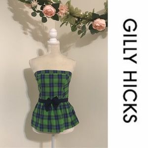 GILLY HICKS // Green Plaid Strapless Tube Top